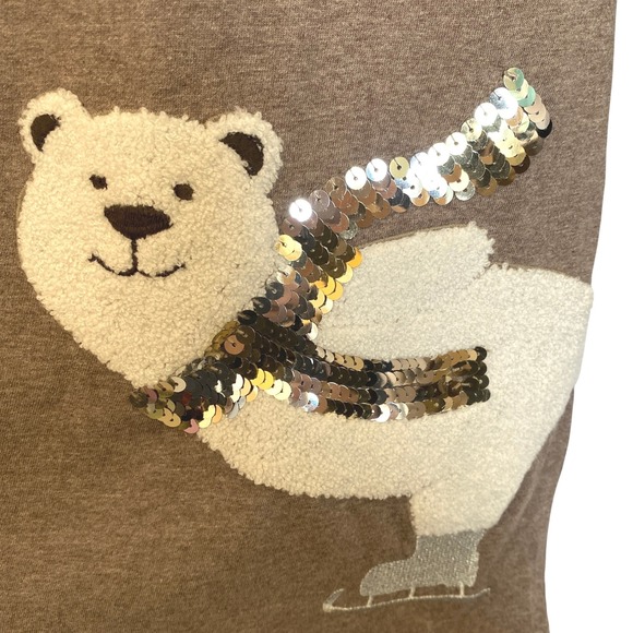 Chico's Novelty Polar Bear Long Sleeve T Shirt Women XL Taupe Brown Sequin - Picture 3 of 10